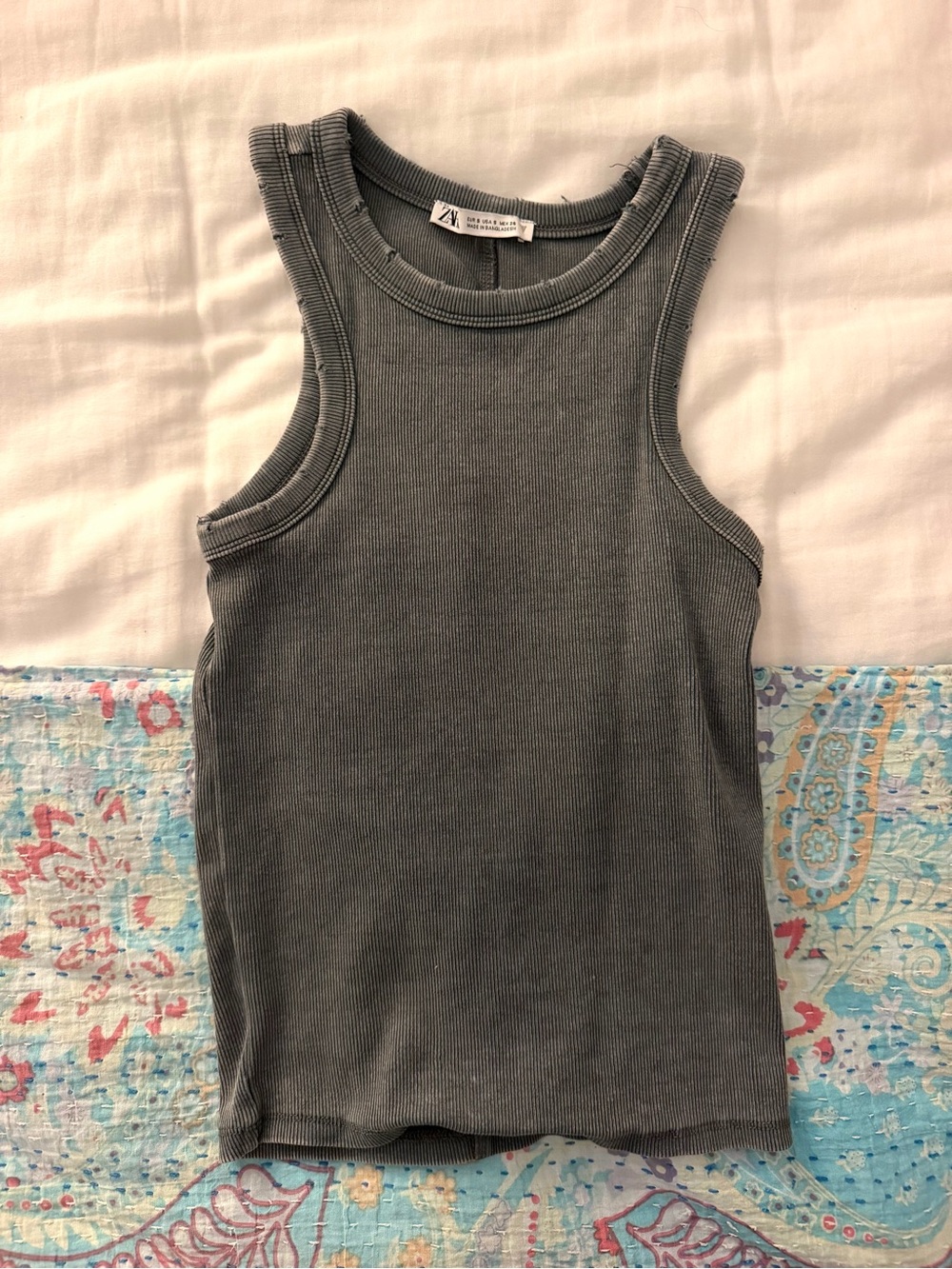Zara Gray Ribbed Tank Top - Sleeveless Crew Neck